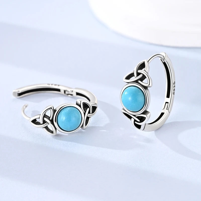 925 Silver Celtic Knot Blue Pine Hoop Earrings Jewelry