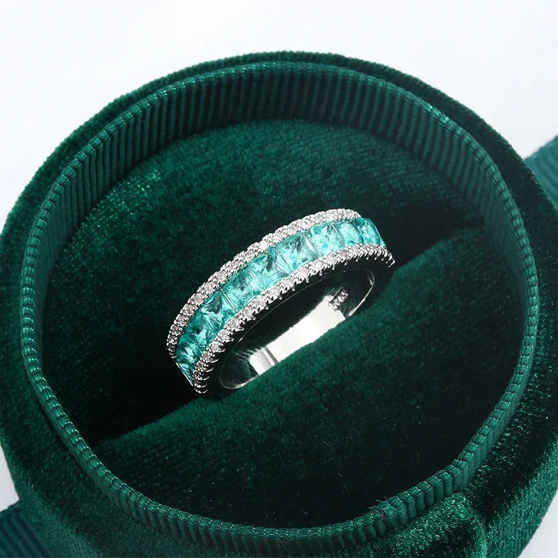 925 Sterling Silver Single Row Zircon Diamond Ring Fine Jewelry