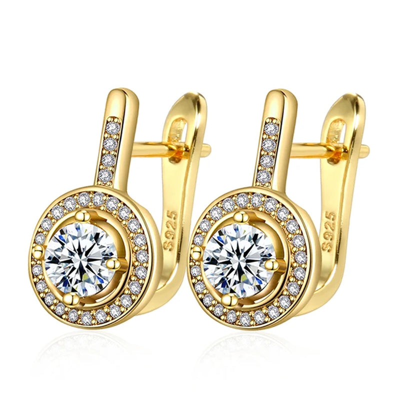 925 Sterling Silver 18k Gold Plated Zircon Crystal Stud Earrings Fashion Jewelry