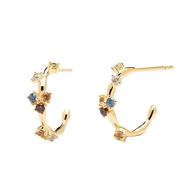 New 925 Sterling Silver 18k Gold Plated Pure Zircon Earrings Exquisite Jewelry