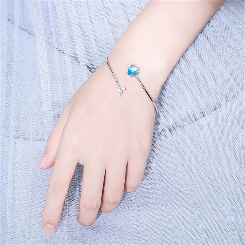 New 925 Sterling Silver Mermaid Fishtail Bangle Cuff Bracelet