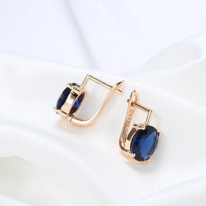 Real 14K Gold 585 Stamped Sapphire Earrings Fine Jewelry