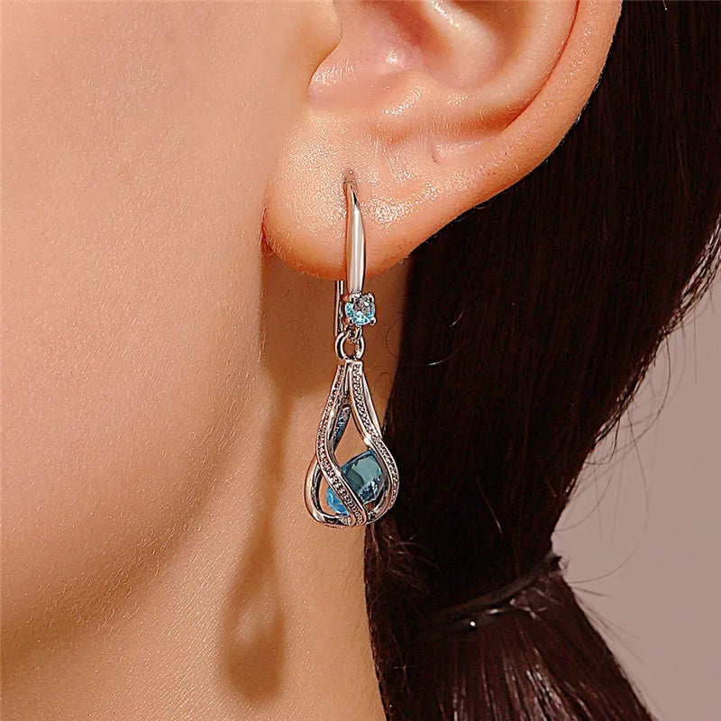 Fine 925 Sterling Silver Luxury Crystal Zircon Earrings Charms Jewelry Gift