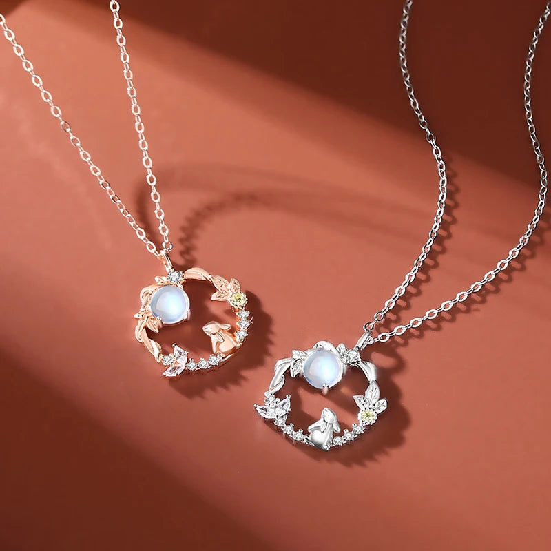 New S925 Sterling Silver 18k Gold Plated AAA CZ Rabbit Necklace Fine Jewelry