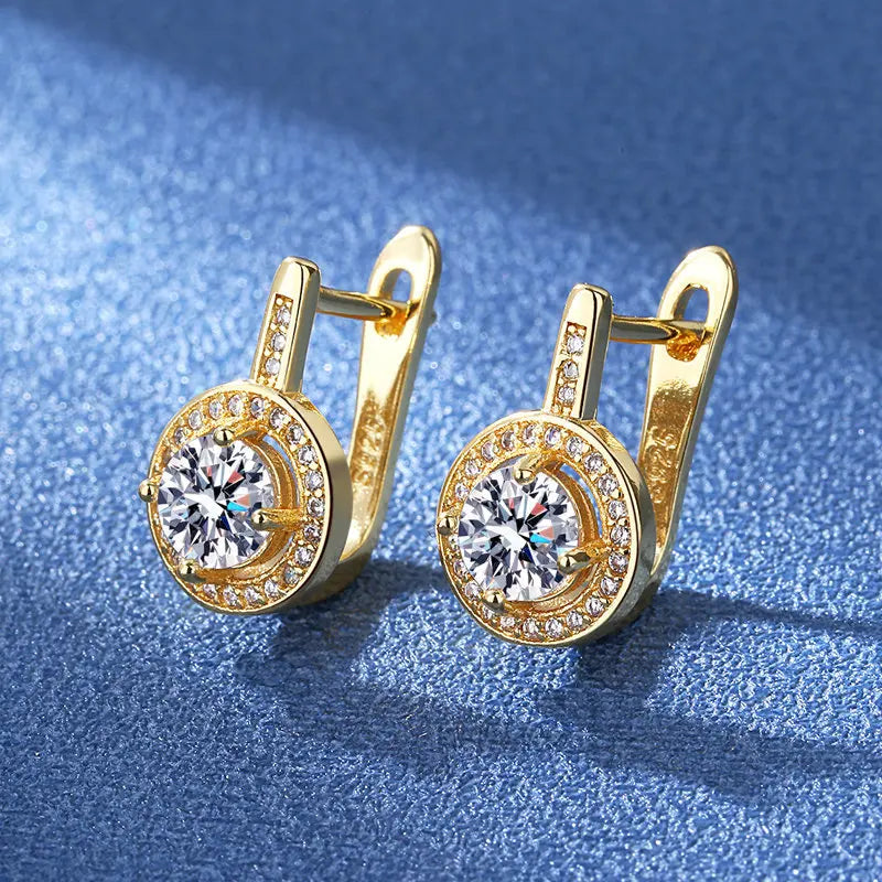 925 Sterling Silver 18k Gold Plated Zircon Crystal Stud Earrings Fashion Jewelry