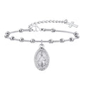 Stainless Steel 18k Gold Plated Rosary Bracelet Religious Cross and Virgin Mary Prayer Bracelet