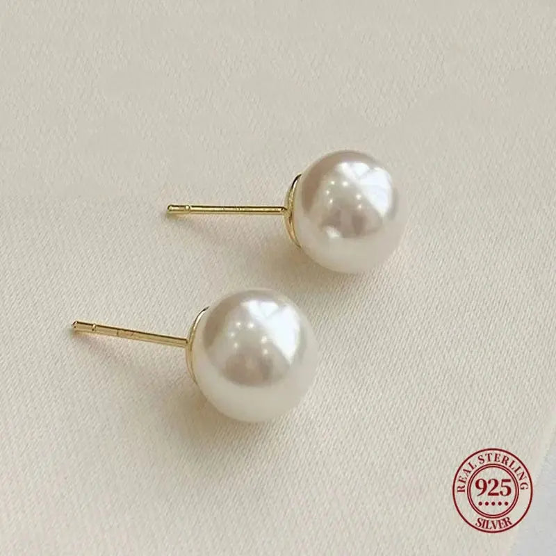 925 Sterling Silver 18k Gold Plated Freshwater Pearl Stud Earrings Fine Jewelry
