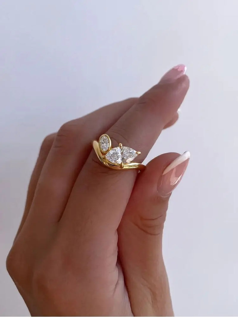 925 Sterling Silver V-Shape Marquise Zircon Ring Luxury Fine Jewelry
