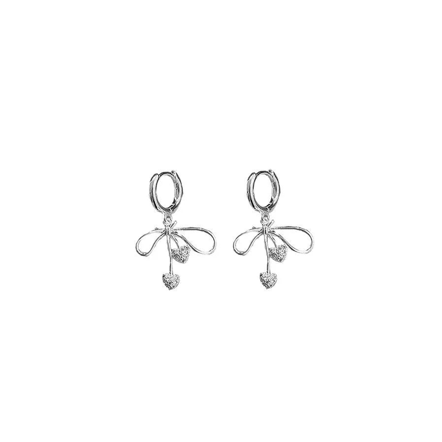 New 925 Sterling Silver Charming Hollow Love Heart Bow Hoop Earring Luxury Jewelry