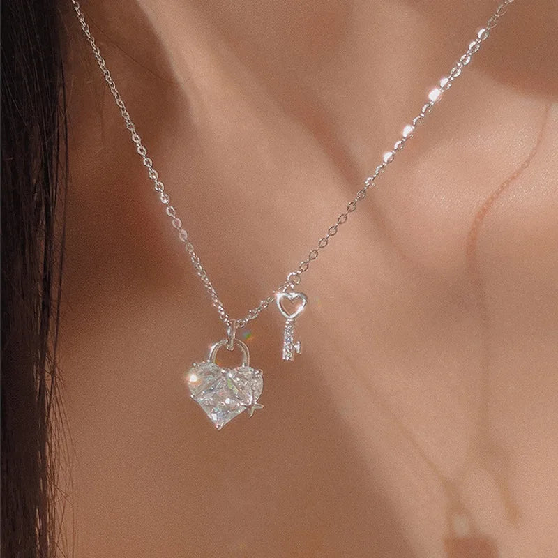 Fine 925 Sterling Silver Heart Shape Necklace Charm Geometric Shape Pendant Choker Jewelry