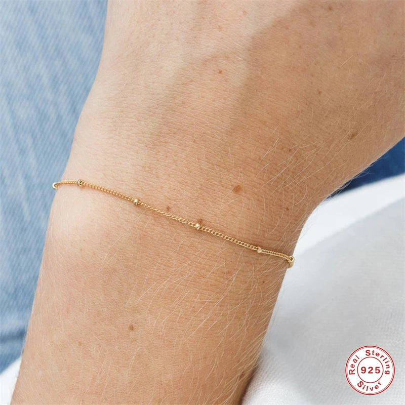 925 Sterling Silver Minimalist Small Beads Thin Chain Bracelets Rose Gold Bracelet Jewelry Accessories