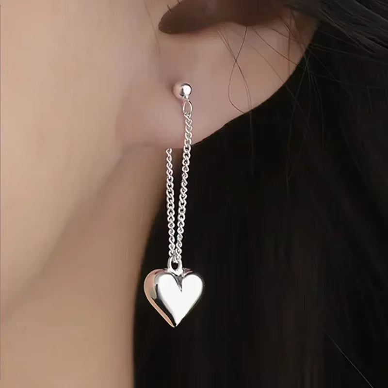 New 925 Sterling Silver Heart Chain Earrings Fine Jewelry