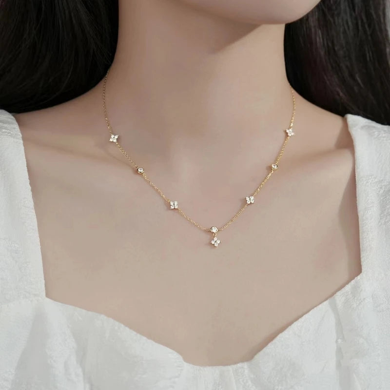 925 Sterling Silver 18K Gold Plated Sparkling Zircon Flower Necklace Bracelet Exquisite Jewelry