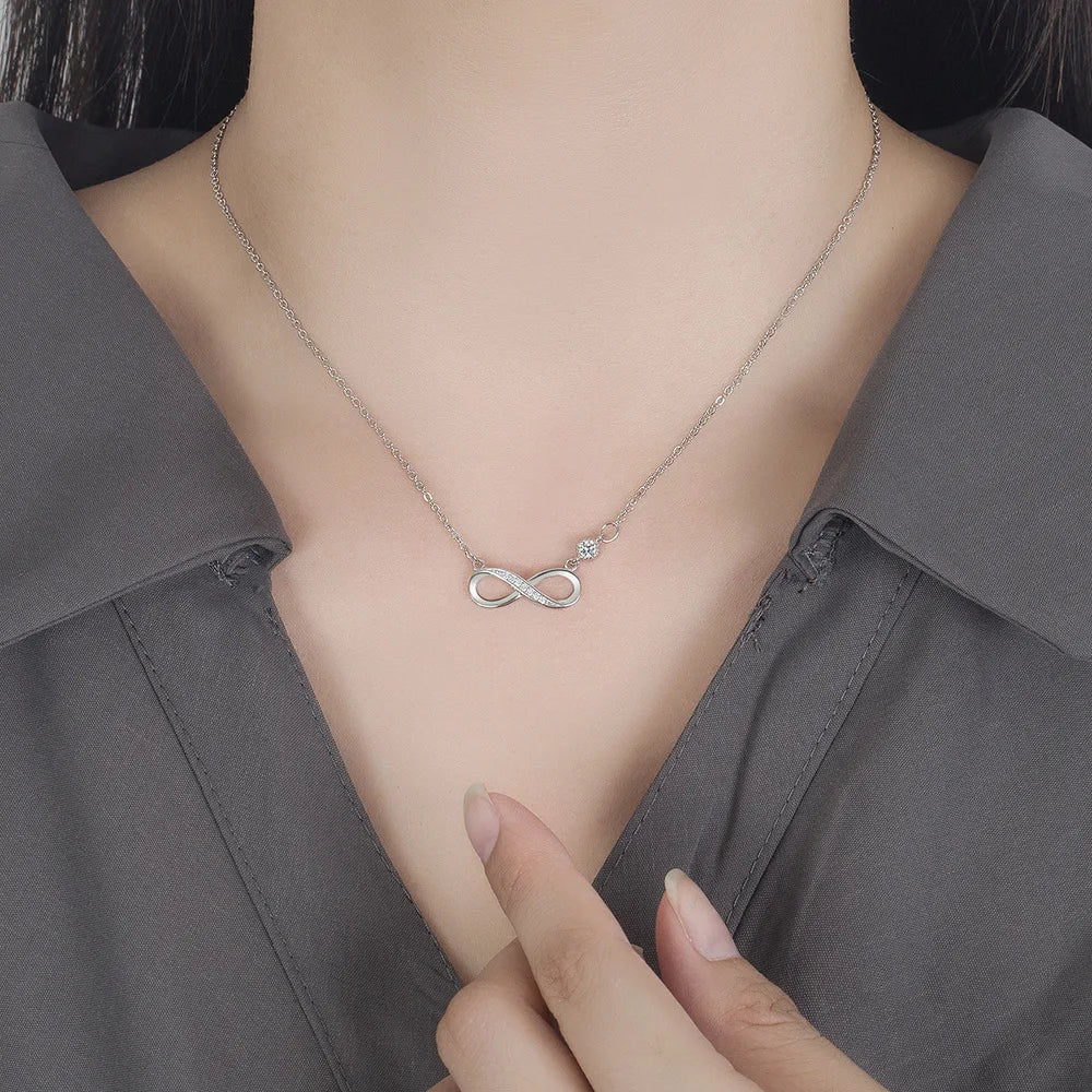 925 Sterling Silver 18K Gold Plated Sparkling Zircon Infinity Love Clavicle Necklace