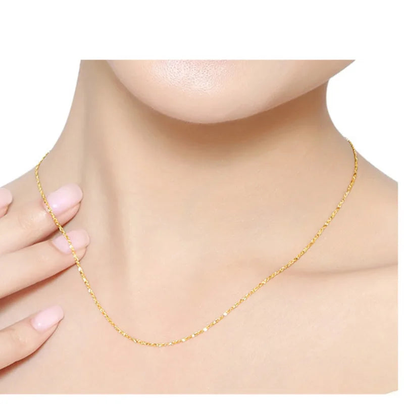 Fine 925 Sterling Silver Gold Plated Link Chain 1Mm Thin Necklace Jewelry 40Cm 45Cm
