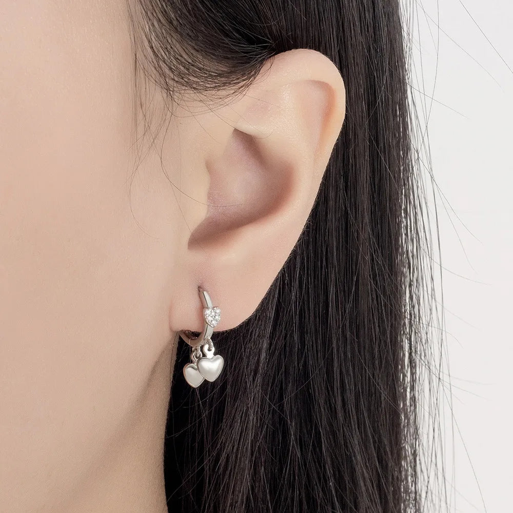 925 Sterling Silver Heart Zircon Stud Earrings Elegant Luxury Jewelry