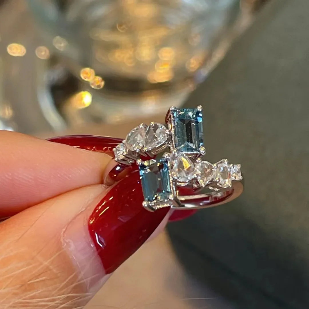 925 Silver Rings Zircon Crystal Adjustable Ring Bride Promise Engagement Wedding Fine Jewelry