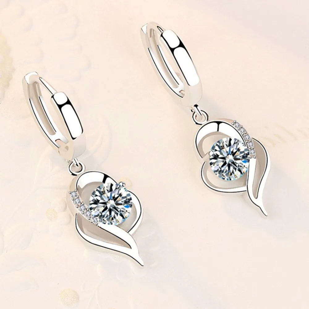 925 Sterling Silver Fashion Jewelry High Quality Blue Pink White Purple Crystal Zircon Earrings