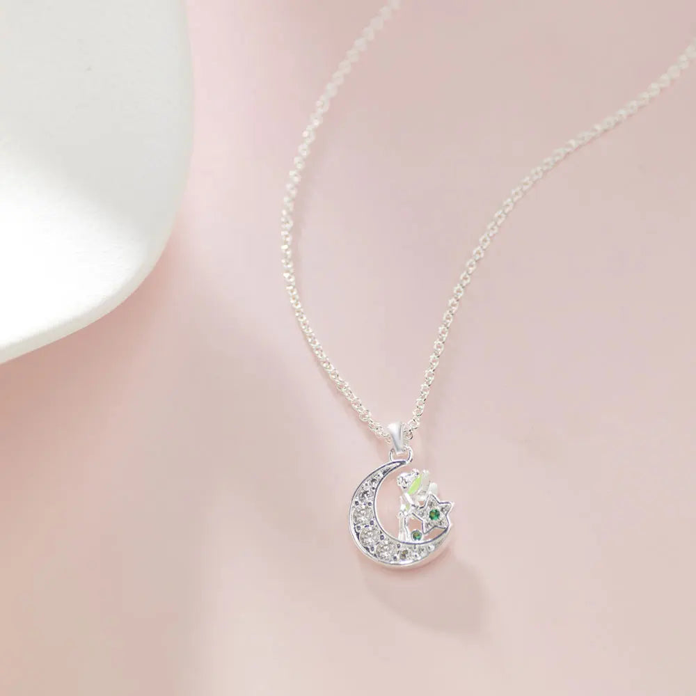 New 925 Sterling Silver Flower Fairy Elf Moon Pendant Necklace Jewelry Fine Jewelry
