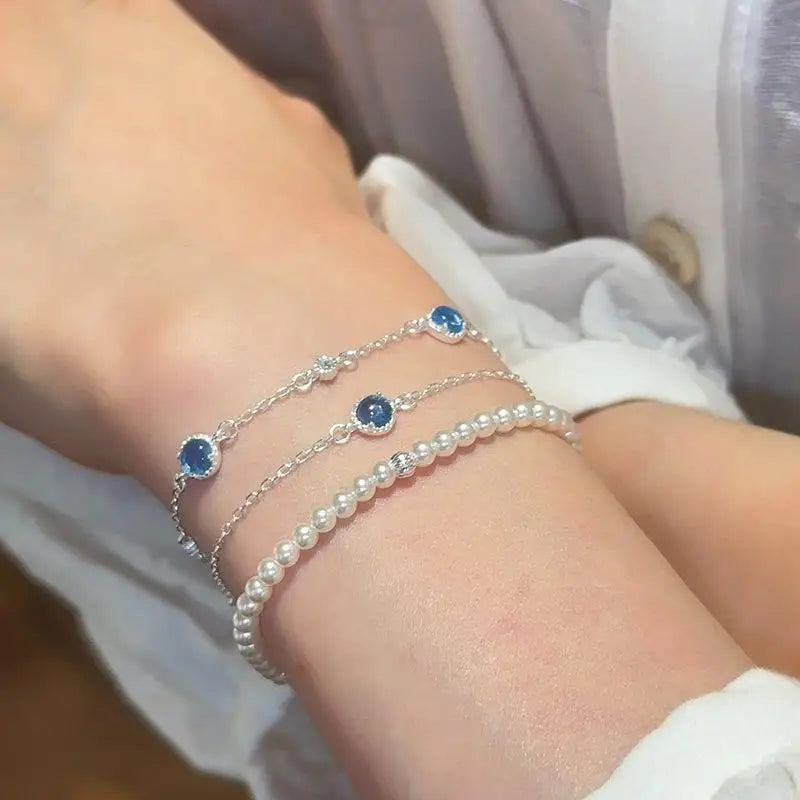New 925 Sterling Silver Pure Zircon Natural Aquamarine Gemstone Bracelet for Women Fine Jewelry