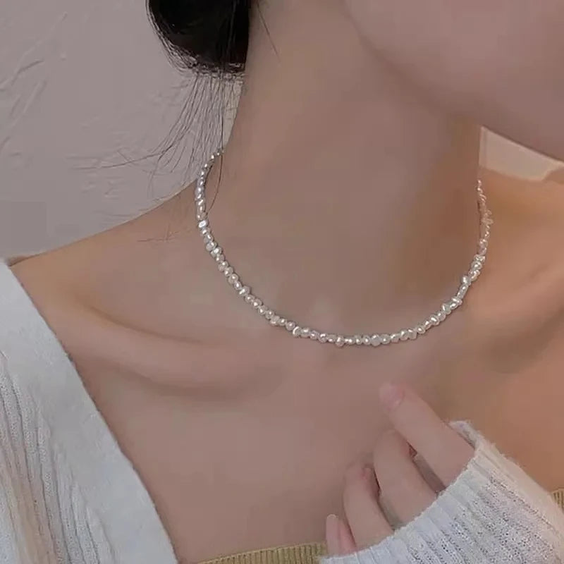 925 Sterling Silver Freshwater Pearl Baroque Chain Necklaces Jewelry