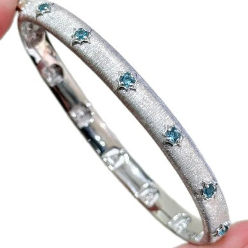 New 925 Sterling Silver Luxury Palace Style Exquisite Blue Diamond Bracelet Fine Jewelry