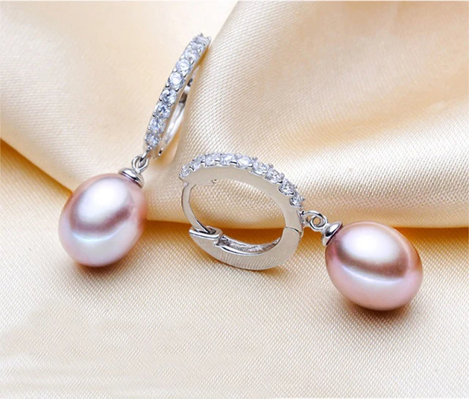 Natural Choice of Color Real Pearl Drop Hoop Earrings 925 Silver Earrings Jewelry