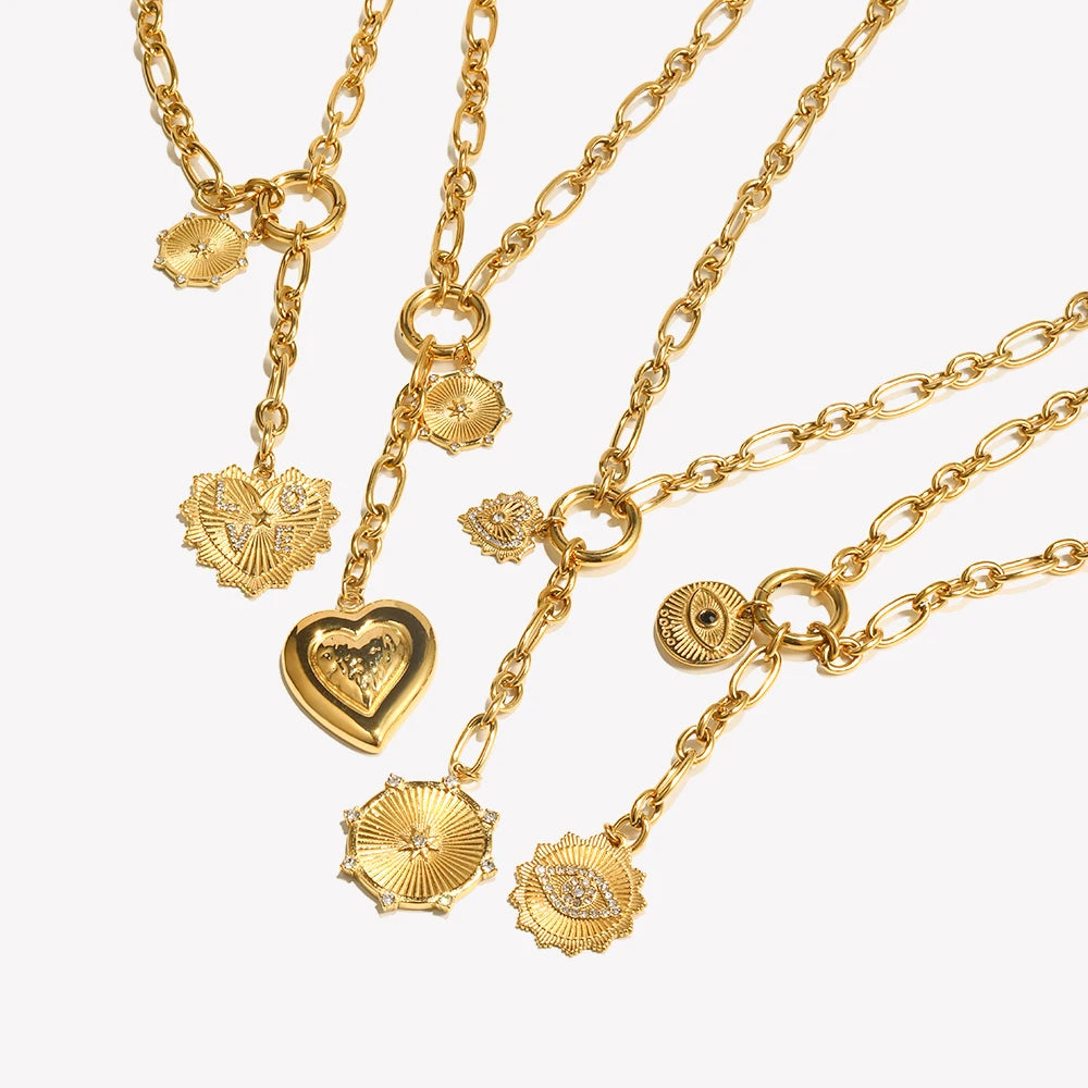 O-Shape Chain Star Heart Eye Tassel Pendant Necklace Stainless Steel 18K Gold Plated Waterproof Jewelry for Women Gift