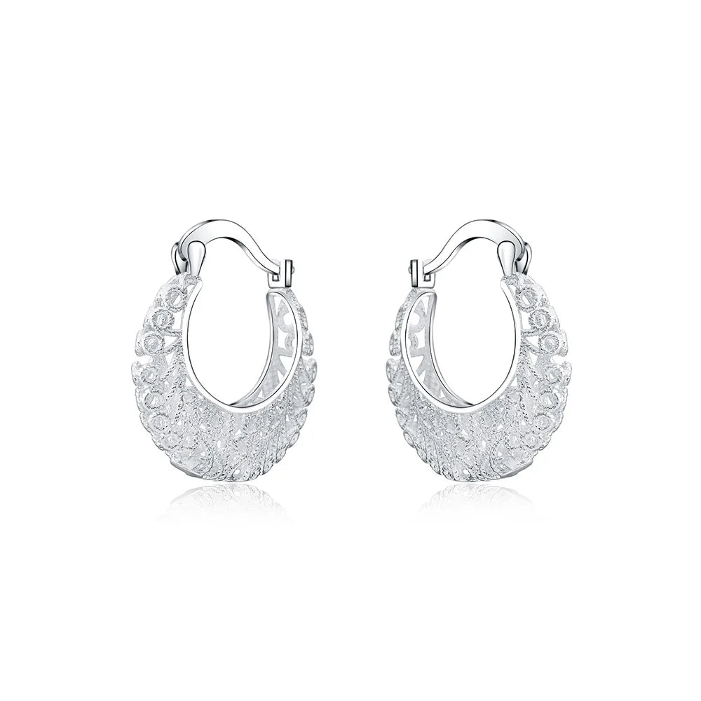 New 925 Sterling Silver Hollow Carved Drop Earrings Fine Jewelry