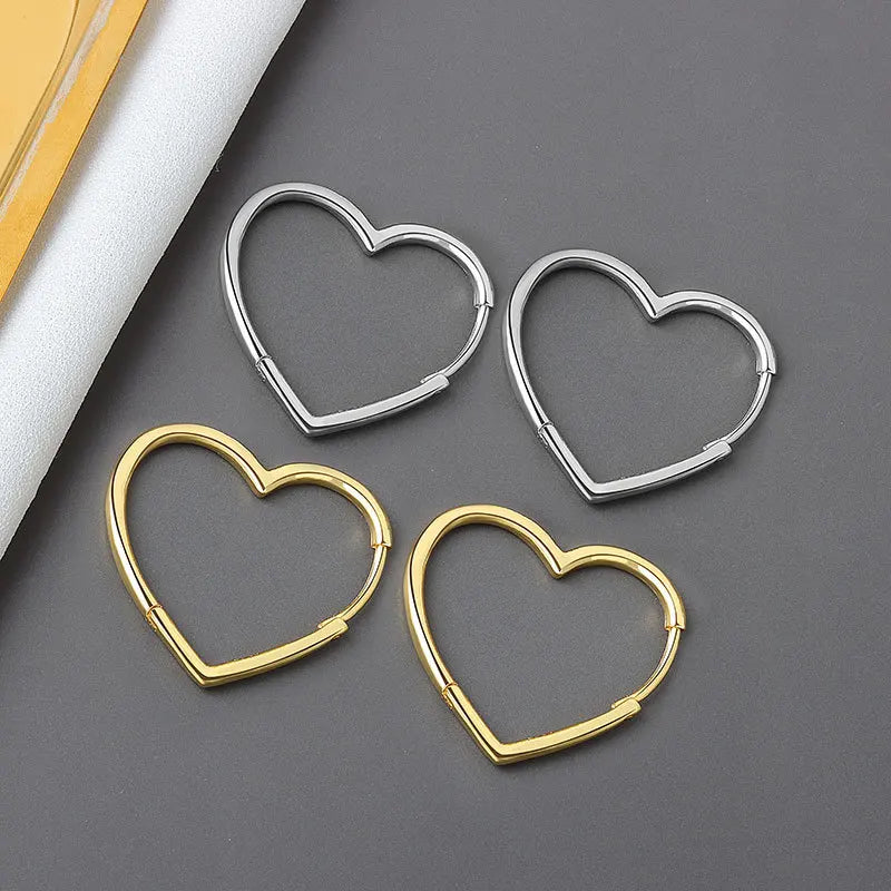 New 925 Sterling Silver 18k Gold Plated Earrings Heart Charm Jewelry Vintage
