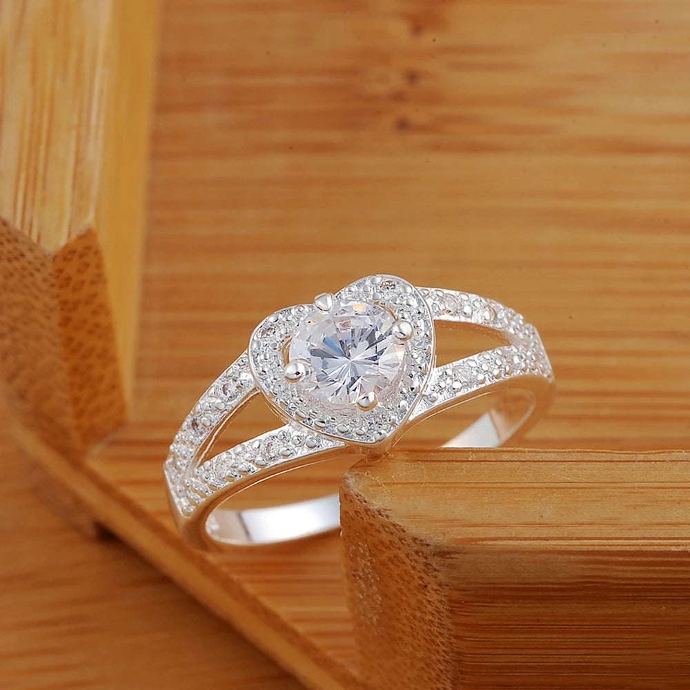 925 Sterling Silver Fine Heart Zircon Ring Fine Jewelry