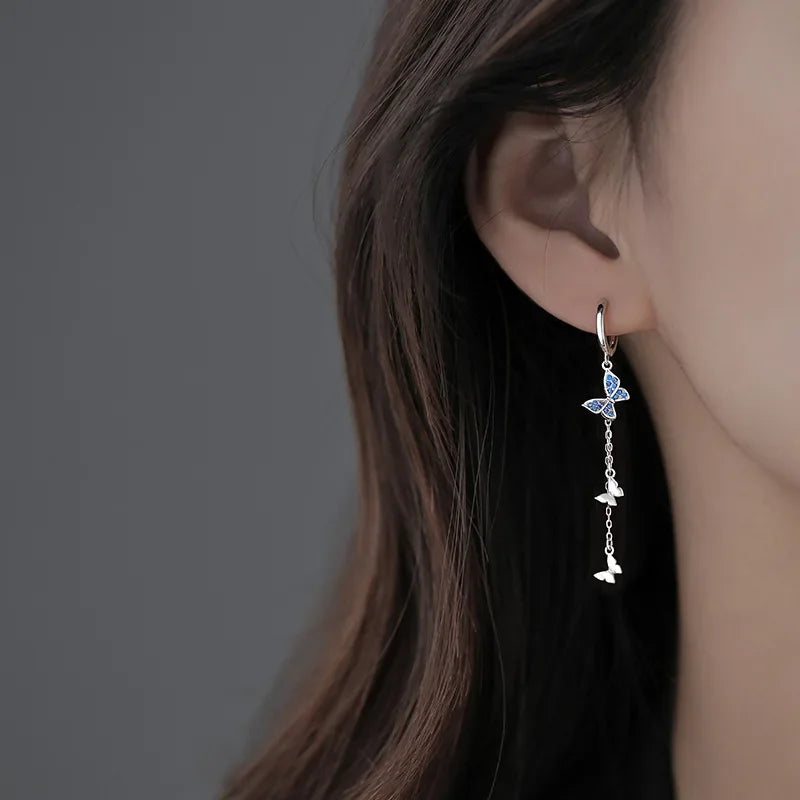 925 Silver Minimalist Diamond Effect Butterfly Hoop Earrings for Women Unisex Jewelry Gift
