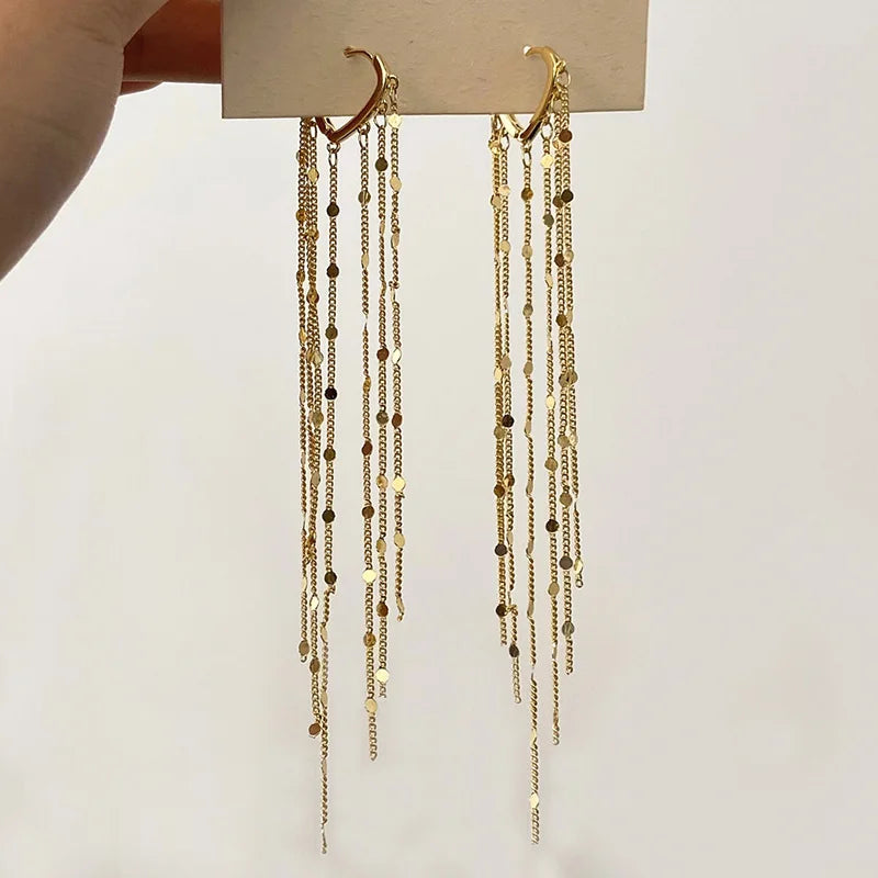 New 923 Sterling Silver Chain Tassels Pendant Hoop Earrings Jewelry