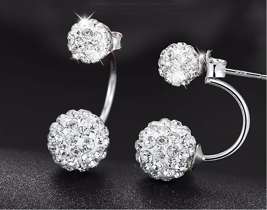 New 925 Sterling Silver Real Zircon Ball Stud Earrings Fine Jewelry