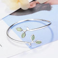  Exquisite 925 Sterling Silver Pure Zircon Bangle Bracelet Leaves Adornment Fine Jewelry