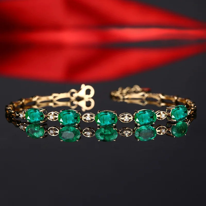 Vintage 925 Sterling Silver 18K Gold-Plated Emerald Bracelet Gemstone Bracelet Fashion Jewelry