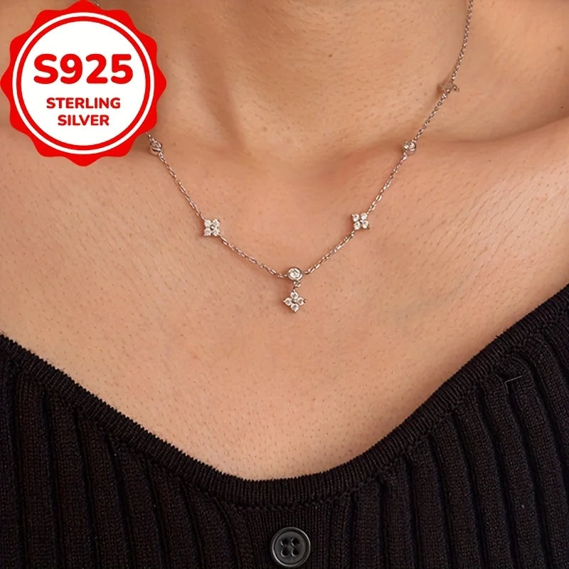 S925 Sterling Silver 14K Gold Plated CZ Choker Necklace Dainty Starburst Chain Jewelry
