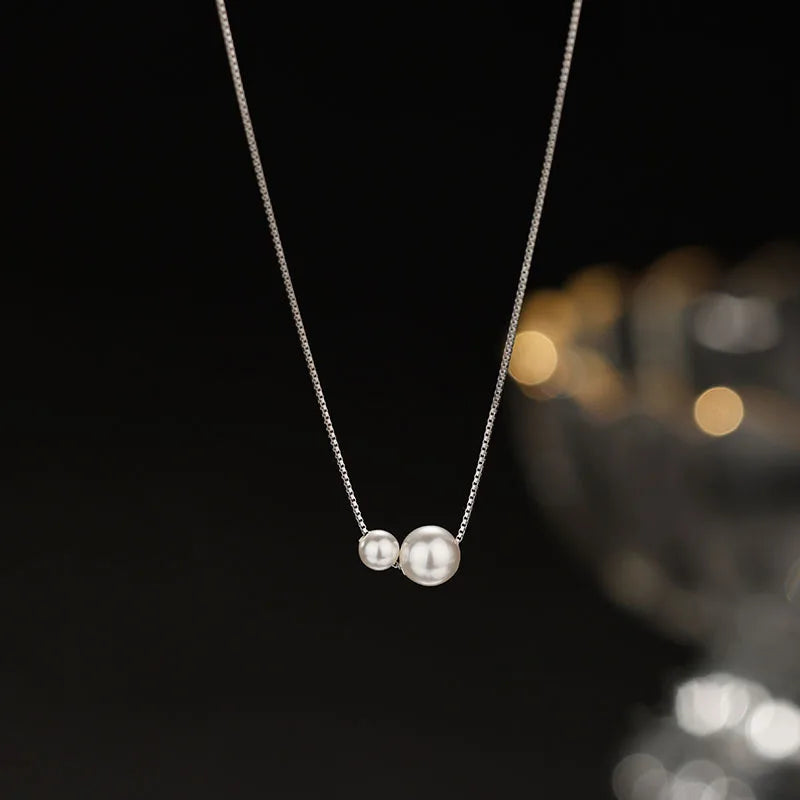 Fine 925 Sterling Silver 18k Gold Plated Two Pearl Pendant Necklace Jewelry