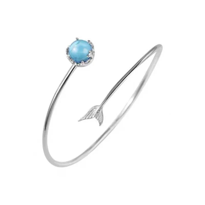 New 925 Sterling Silver Mermaid Fishtail Bangle Cuff Bracelet