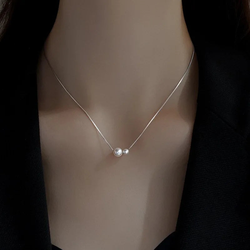 Fine 925 Sterling Silver 18k Gold Plated Two Pearl Pendant Necklace Jewelry