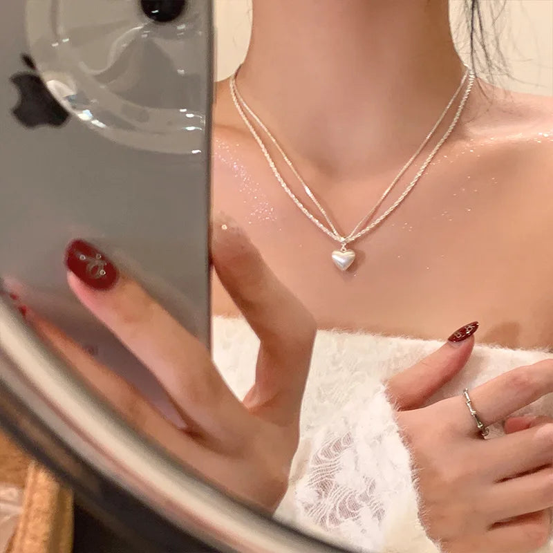 Fine 925 Sterling Silver Love Necklace Simple Style Heart Charm Pendant Choker Fine Jewelry