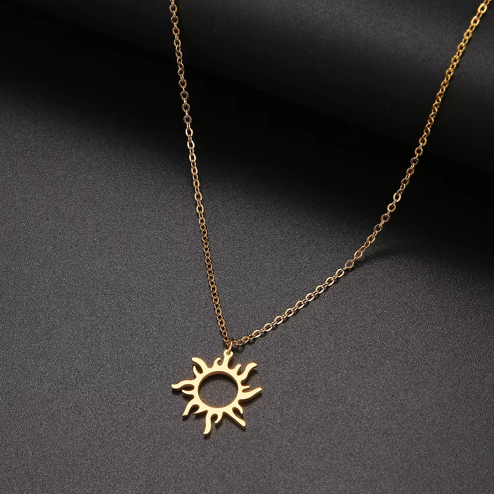 316L Stainless Steel Necklace Plated Ethnic Sun Totem Pendent Necklaces for Charm Women Birthday Party Fashion Jewelry