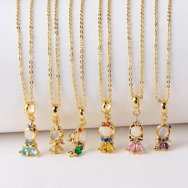 Stainless Steel Colorful Zircon Fairy Tale Little Princess Necklace Gold-Plated Universal Chain Clavicle Chain Sweet Temperament