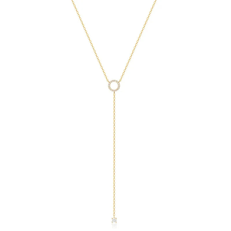 S925 Sterling Silver Double-Deck Circle Zircon Pendant Long O-Chain Choker Necklace Fine Jewelry