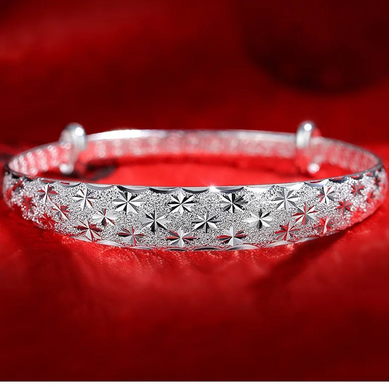 Romantic 925 Sterling Silver Star Bangle Bracelet Fine Jewelry