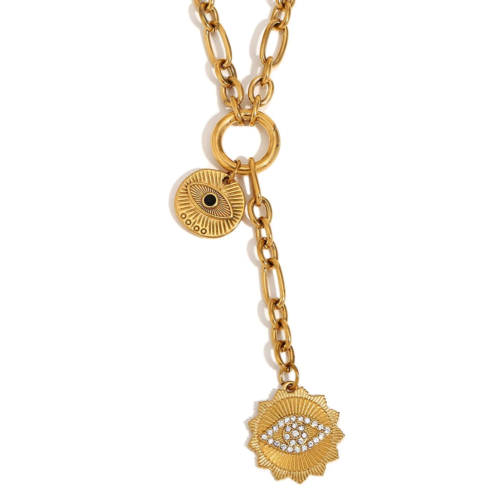 O-Shape Chain Star Heart Eye Tassel Pendant Necklace Stainless Steel 18K Gold Plated Waterproof Jewelry for Women Gift