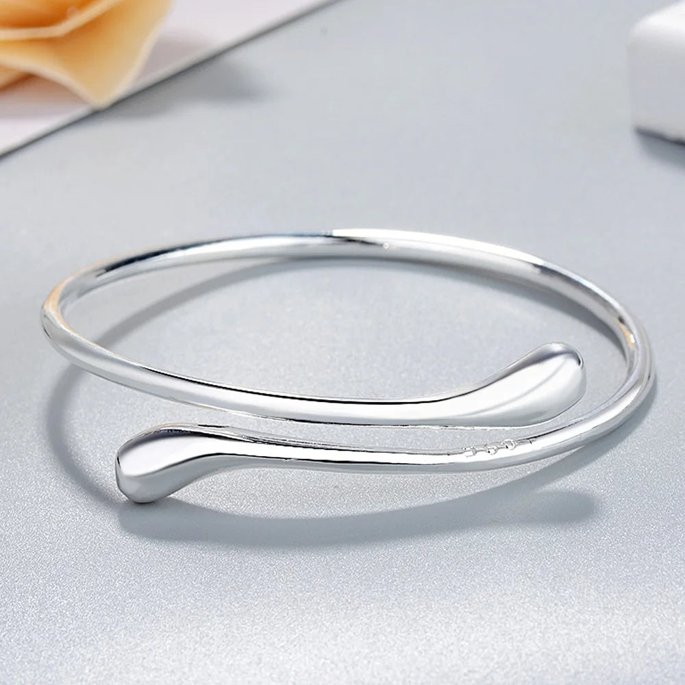 Fine 925 Sterling Silver Bracelet Water Droplets Bangle Jewelry