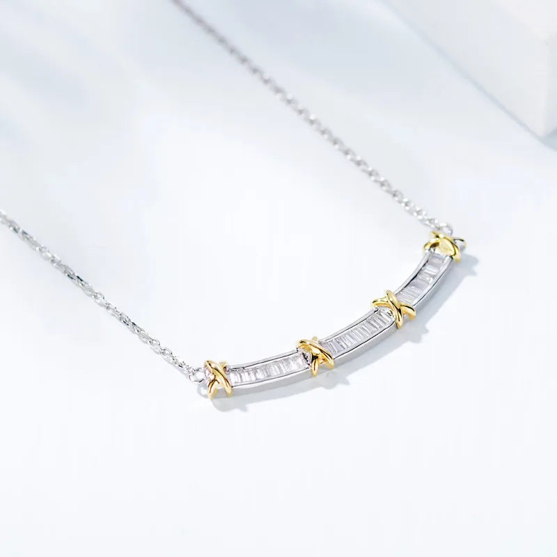  Real 925 Sterling Silver 18k Gold Plated Princess Cut Moisanite Diamond Cross Pendant Necklace