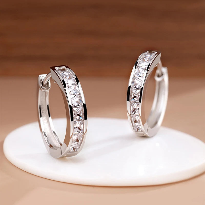 New 925 Sterling Silver Pure Zircon Earring Circle Elegant Jewelry