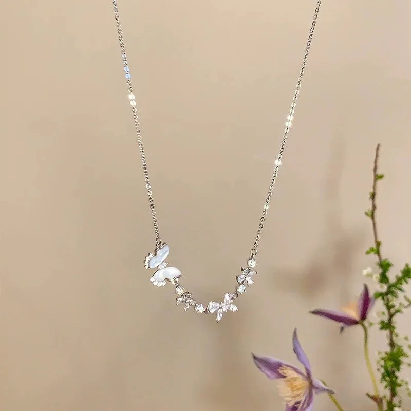 Fine 925 Sterling Silver Butterfly Pendant Necklace Choker Exquisite Jewelry